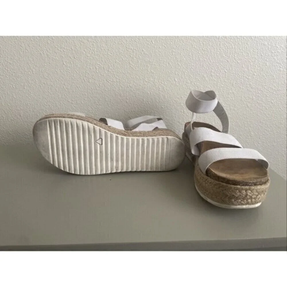 Steve Madden Kimmie Sandals Women 10 White Platform Espadrille Elastic‎ Straps